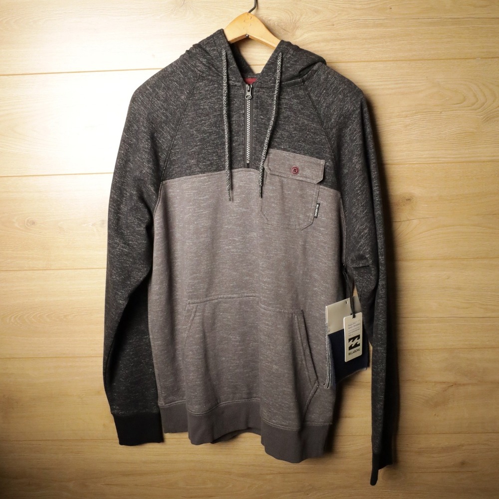 BILLABONG Men's Size L Heathered Colorblock Quarter Zip Hoodie Heather Gray NWT‎